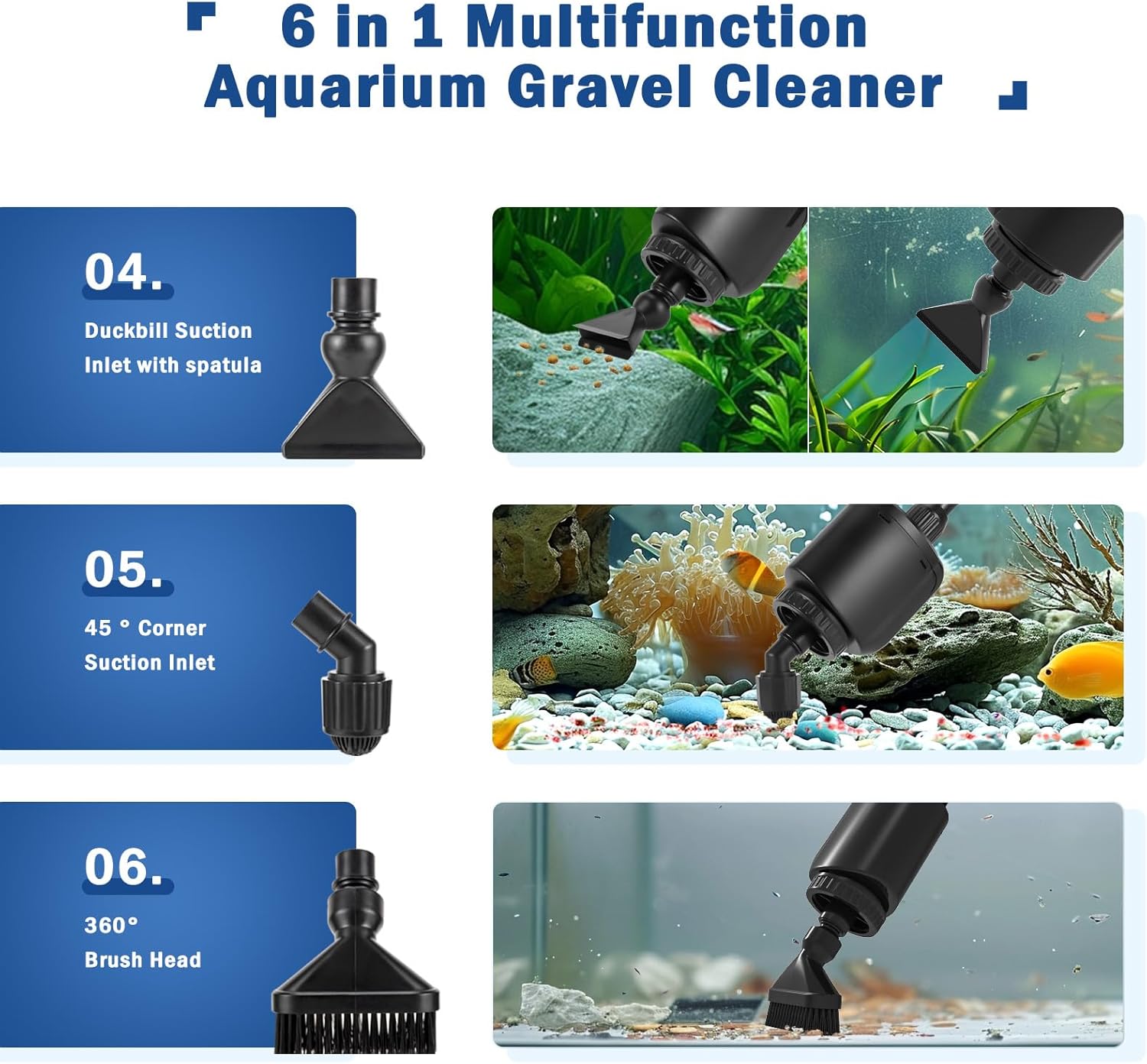 Electric Aquarium Vacuum Gravel Cleaner, 6 in 1 Automatic Fish Tank Vacuum Cleaning Tools Kit Water Changer