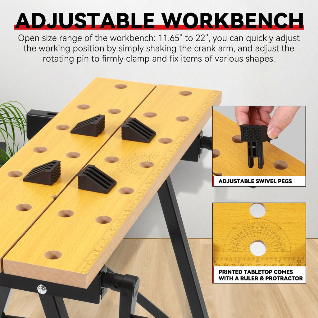Folding Workbench w/Vise, 8-12" Adjustable Width, Portable