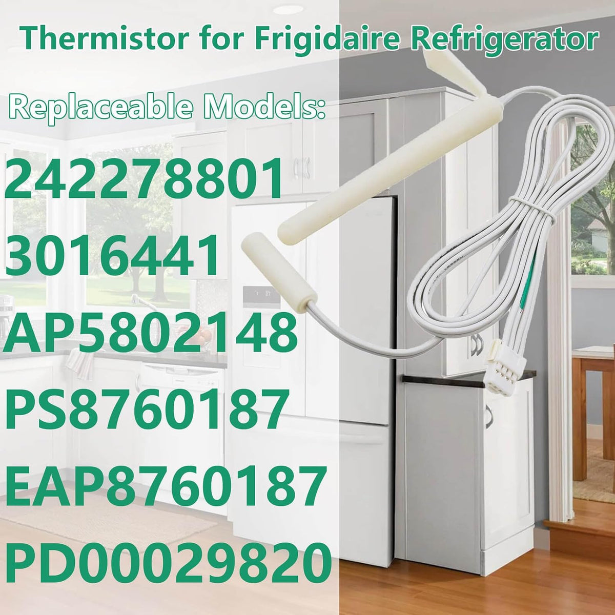 Upgrade Thermistor Assembly 242278801,Compatible with Frigidaire Crosley Refrigerator Freezer AP5802148 PS8760187 3016441 EAP8760187 FFHS2611PFEA FFSS2615TS0 LFSS2612TE0