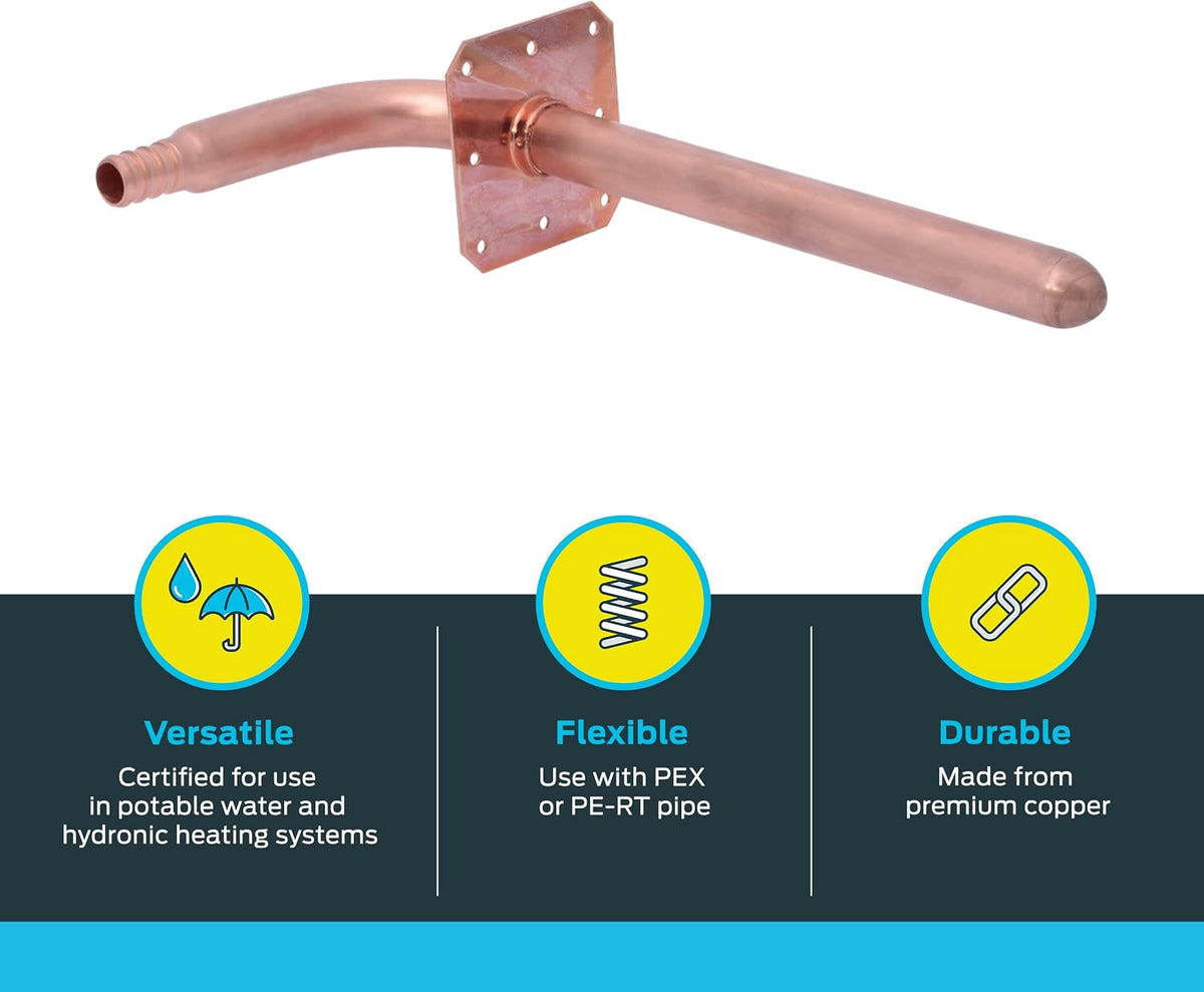 SharkBite 1/2 Inch Crimp Copper Stub Out Elbow with 4 Inch x 8 Inch Bracket, Plumbing Fittings, PEX Pipe, PE-RT, 25094A