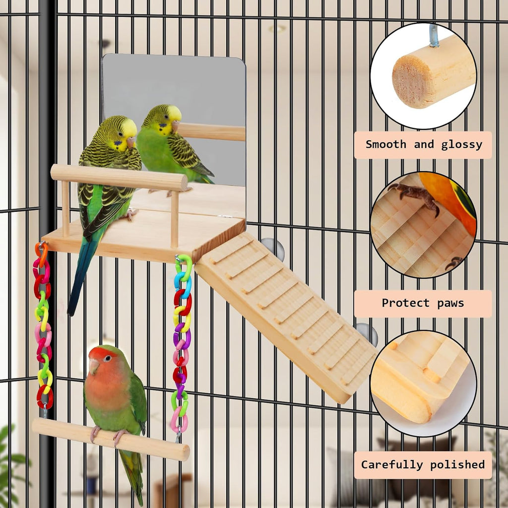 Bird Perches Swing Platform with Bird Mirror Birds Ladder Toys | Climbing Ladder Cage Accessories for Cocktail