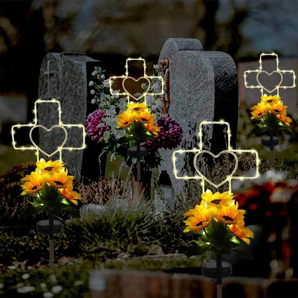 Solar Cross Cemetery Decorations for Grave, Memorial Sympathy Gift for Loss of Loved One Mom Dad, Grave Decorations