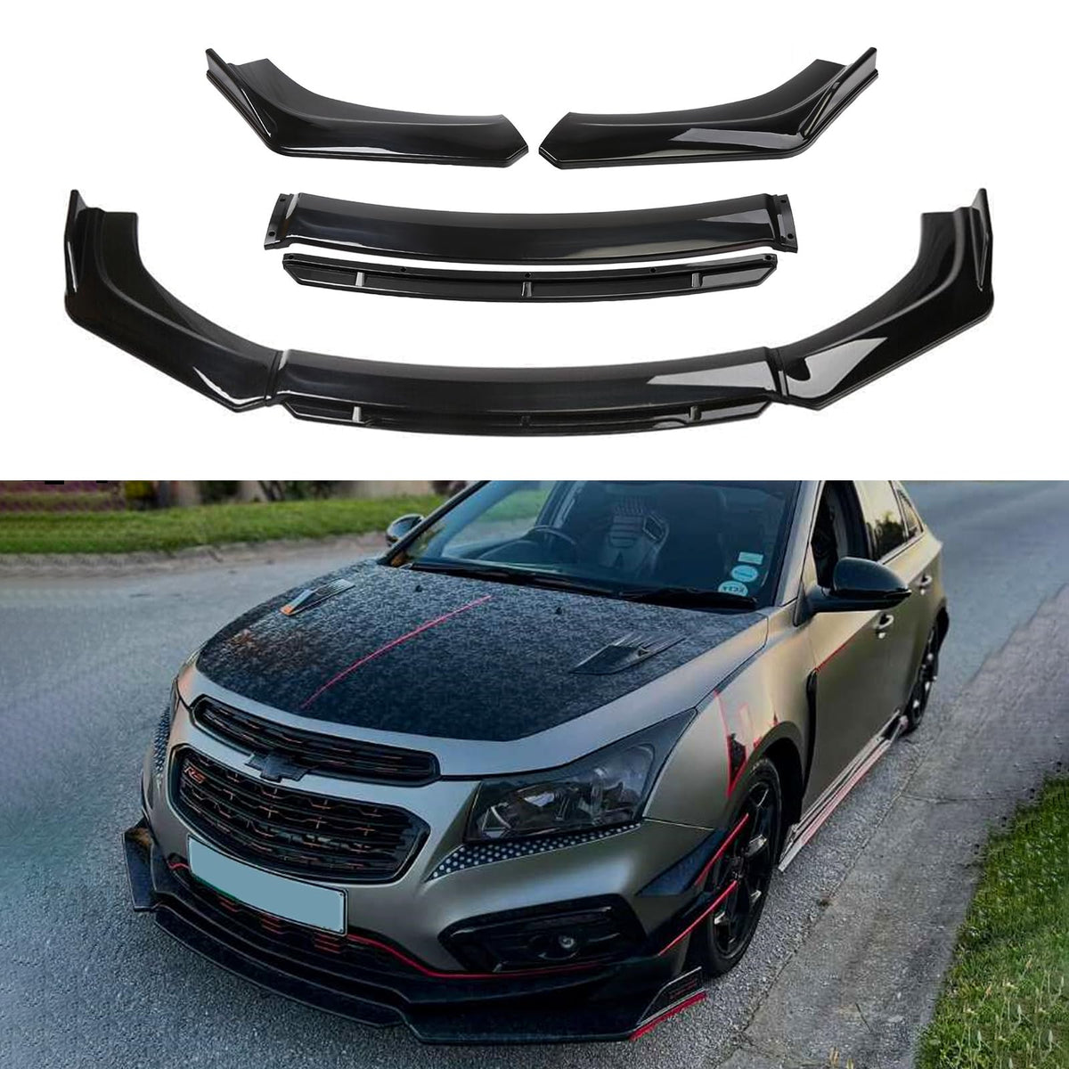 4PCS Universal Car Front Bumper Lip Body Kit Splitter Spoiler Diffuser Protector - Gloss Black,Black Tongue