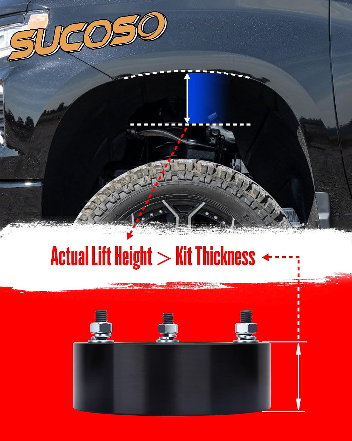 3 Inch Front Leveling Lift Kit for 2007-2026 Chevy Silverado 1500 GMC Sierra 1500 2WD 4WD, Includes 2 Black Aluminum Front Strut Spacers for a Bolt-On Suspension Leveling Upgrade