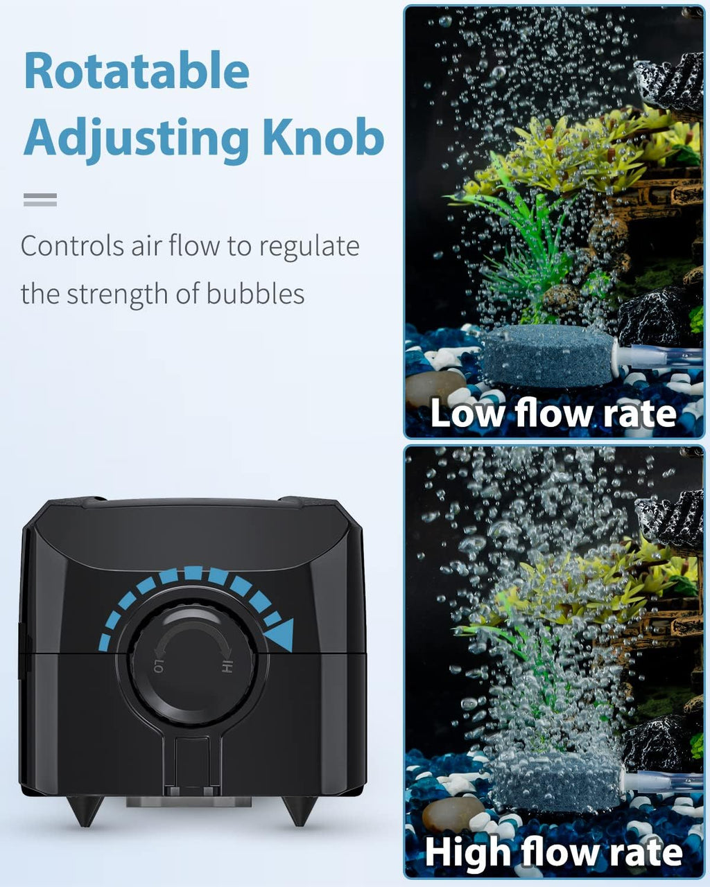 Aquarium Air Pump, Adjustable Quiet Oxygen Pump for Fish Tanks, Airline Tubing & Accessories