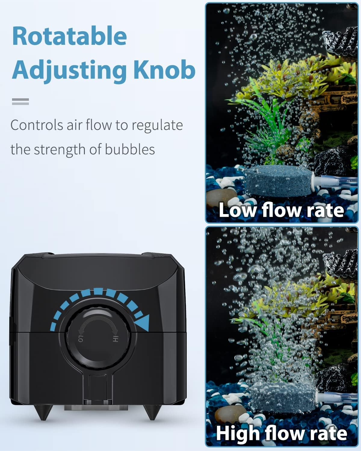 Aquarium Air Pump, Adjustable Quiet Oxygen Pump for Fish Tanks, Airline Tubing & Accessories