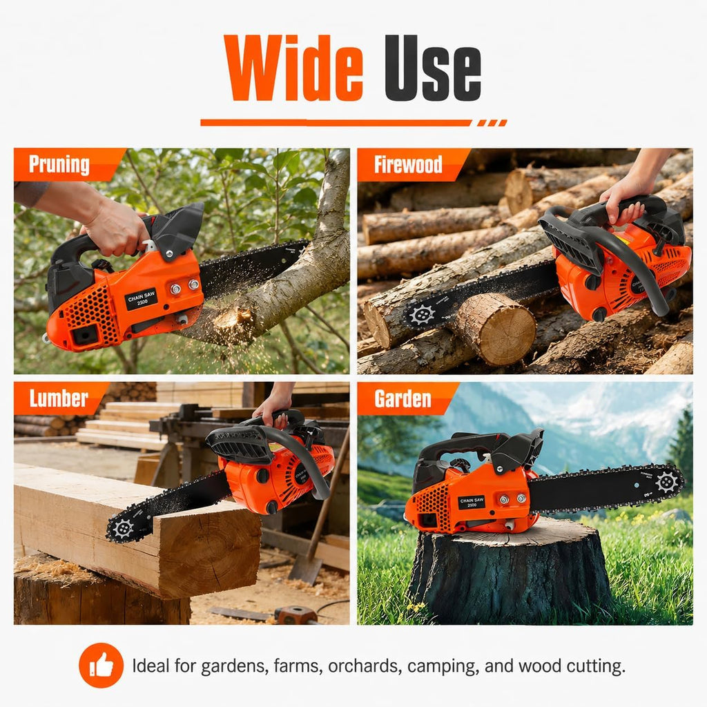 12 Inch Top Handle Chainsaw 25.4CC 2-Cycle Small Gas Chainsaw | Handheld Cordless Lightweight Petrol Chain Saw with