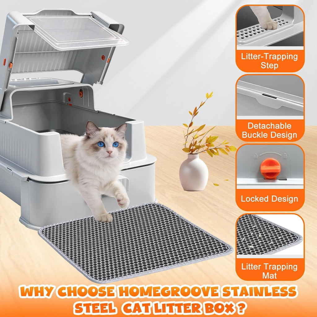 Enclosed Stainless Steel Cat Litter Box with Drawer, XL Large Metal Cat Box with Lid for Indoor Cats, Metal Covered