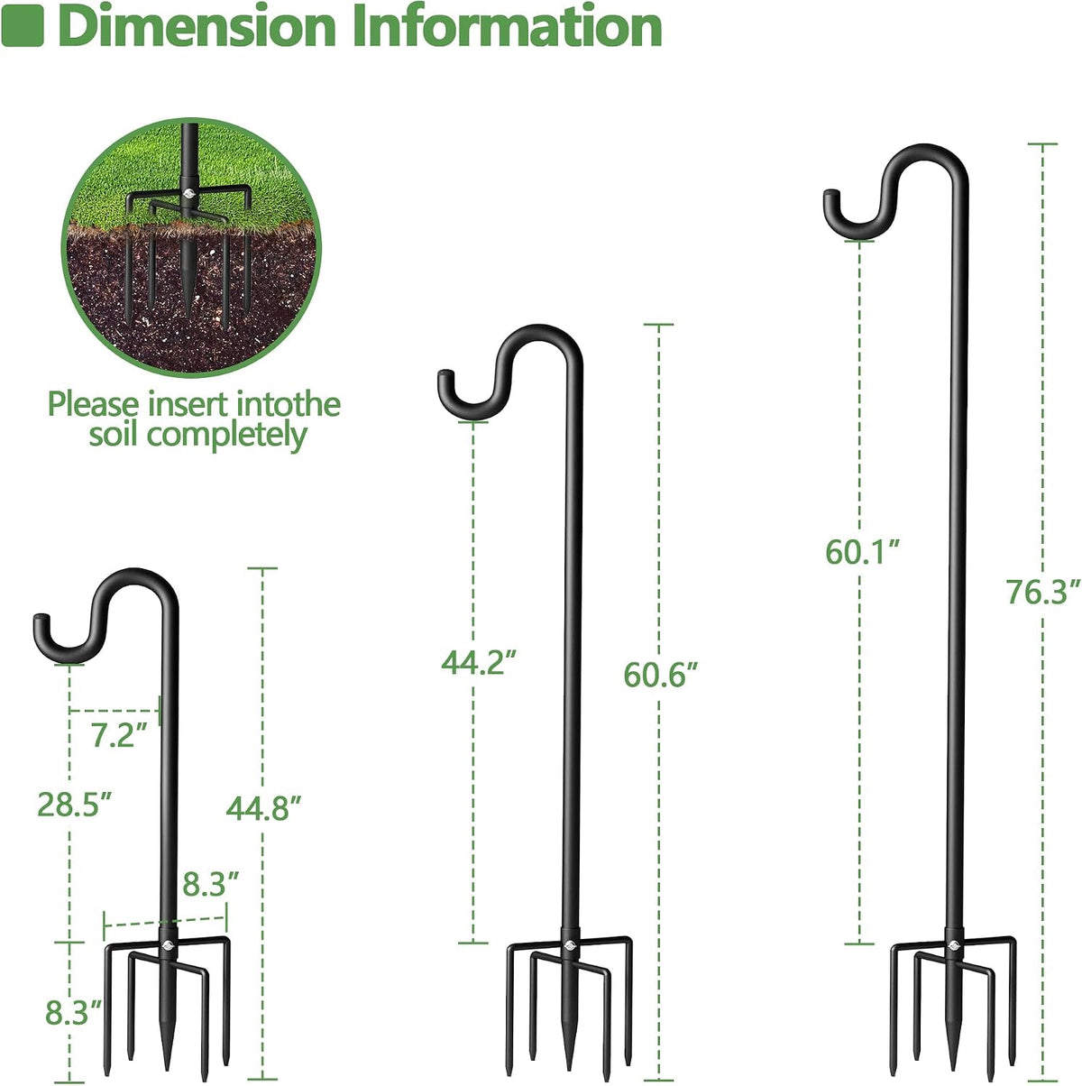 76" Shepherds Hooks for Outdoor, Extra Thick Bird Feeder Pole with 5 Prong Base, Adjustable Shepards Hook for Garden