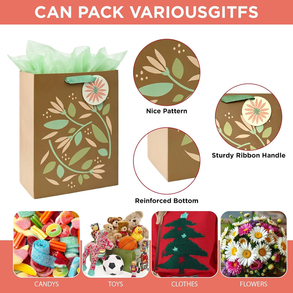 4 Pack Large Medium Fall Gift Bags Assorted Sizes with Tissue Paper