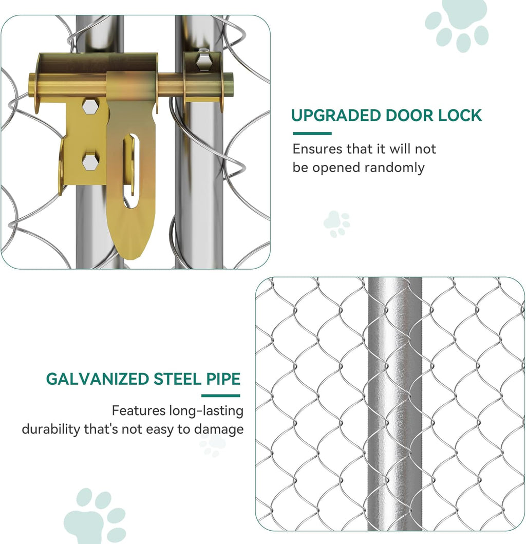 10'x10' Outdoor Dog Enclosure with Metal Dog Gate, Dog Kennel Outside with Roof, Dog Fence Outdoor for Yard