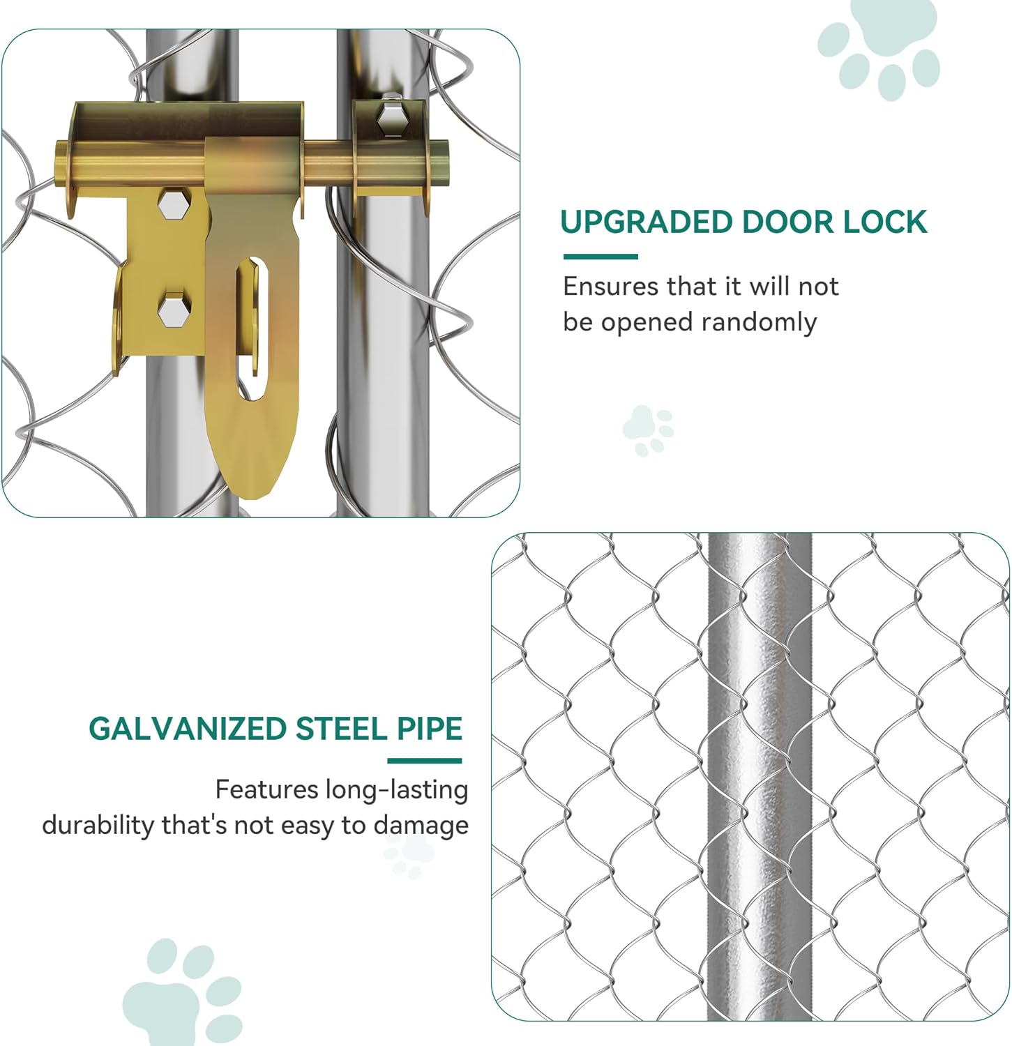 10'x10' Outdoor Dog Enclosure with Metal Dog Gate, Dog Kennel Outside with Roof, Dog Fence Outdoor for Yard