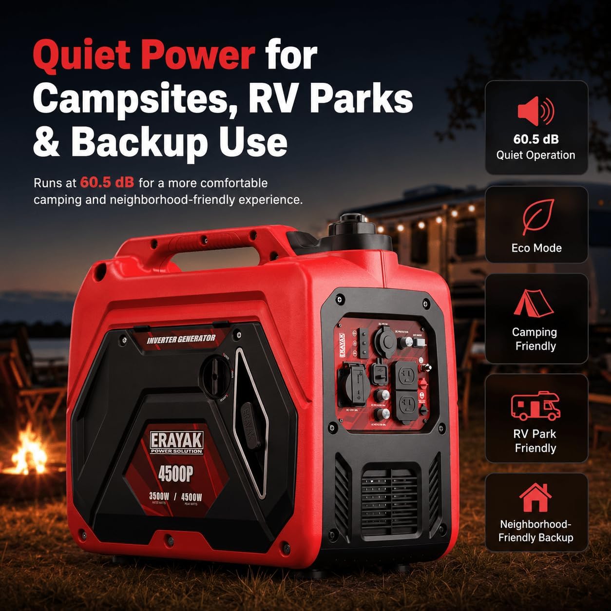 4500W Portable Inverter Generator for Home Use, Super Quiet Small Generator for Camping Outdoor Emergency Power