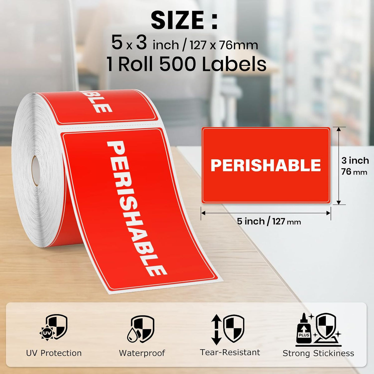 5" x 3" Perishable Warning Labels 500 PCS Waterproof Vinyl Stickers