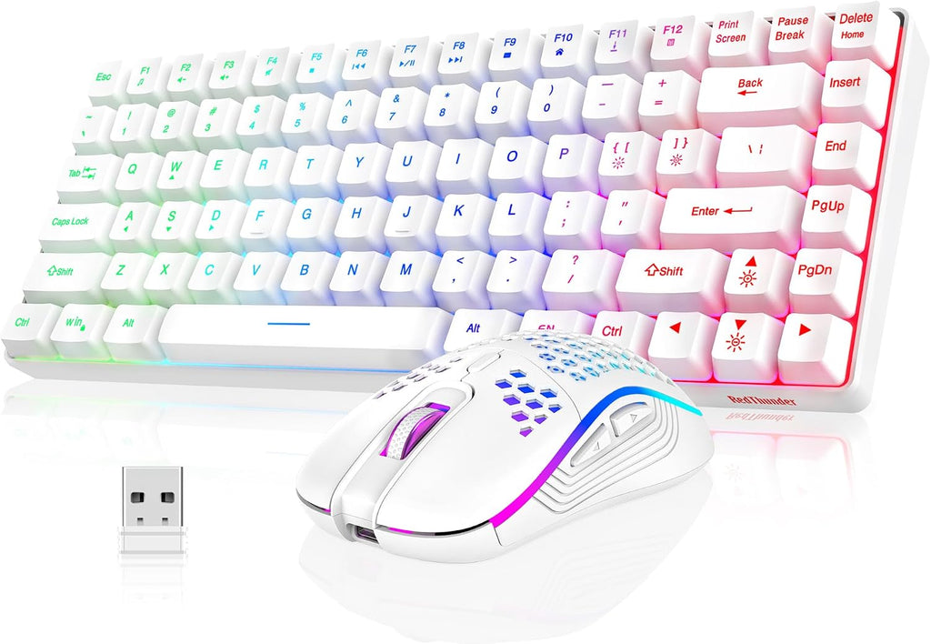 K84 Wireless Keyboard and Mouse Combo, Rainbow Backlit Rechargeable Battery, 75% Layout TKL Ultra Compact Gaming