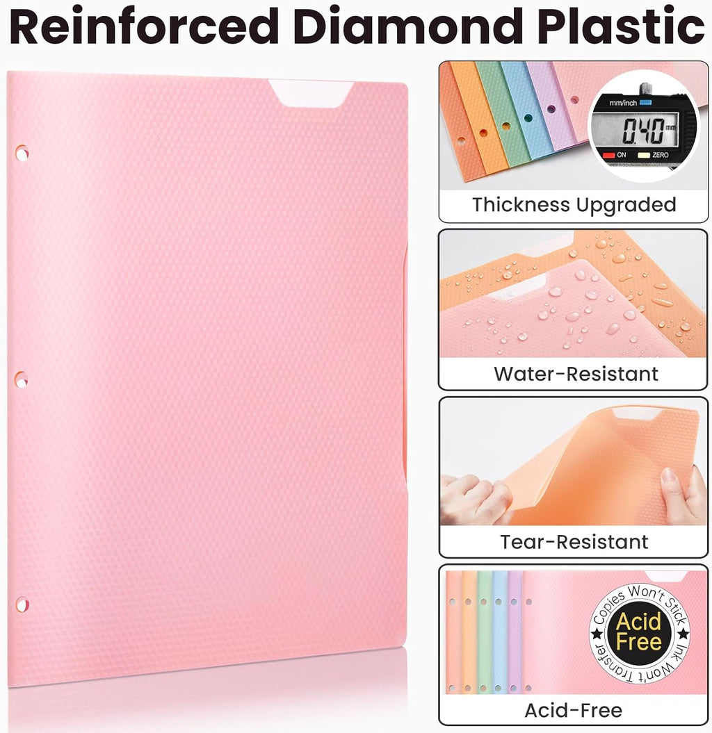 6 Pack Plastic Folders with Pockets, Heavy Duty, Fits 3-Ring Binder | Pockets Folder for 3 Ring Binder with Writable