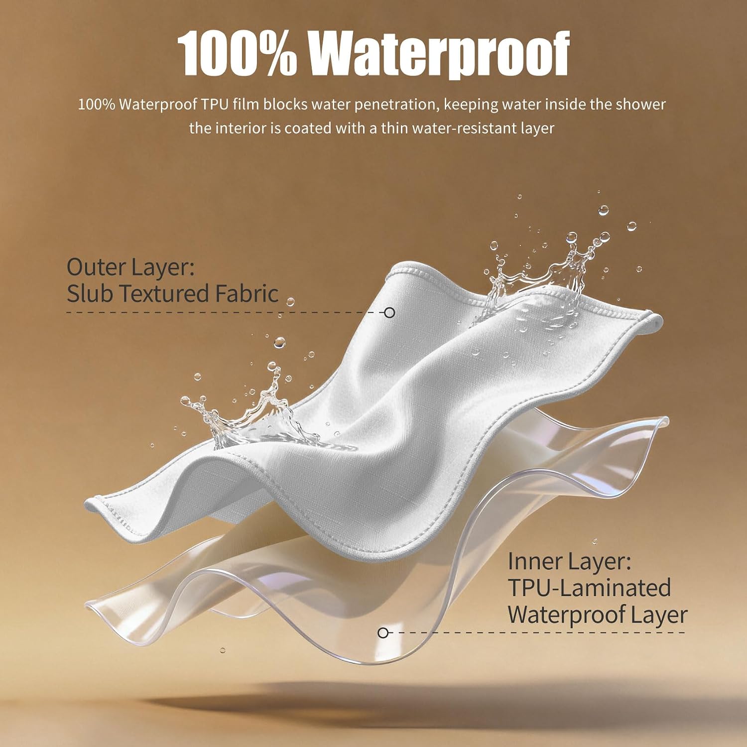 No Hook Shower Curtain, Waterproof Slub Fabric, White 71x74 in | no separate liner, split grommets, waterproof