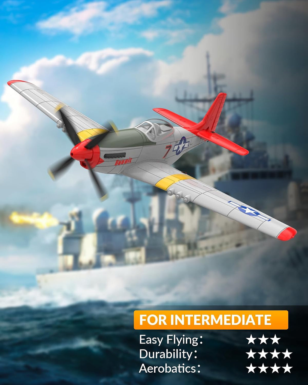 RC Plane, 4CH Remote Control Airplane for Beginners & Adults | P51D Mustang Fighter RTF, 6-Axis Gyro, 3 Modes &
