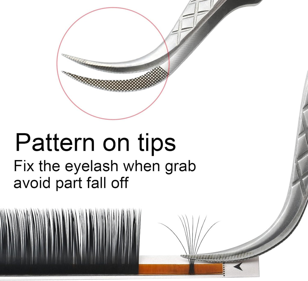 Eyelash Extension Tweezers Diamond Grip with Pattern on tip Precision Durable Curved Professional for Classic Lash