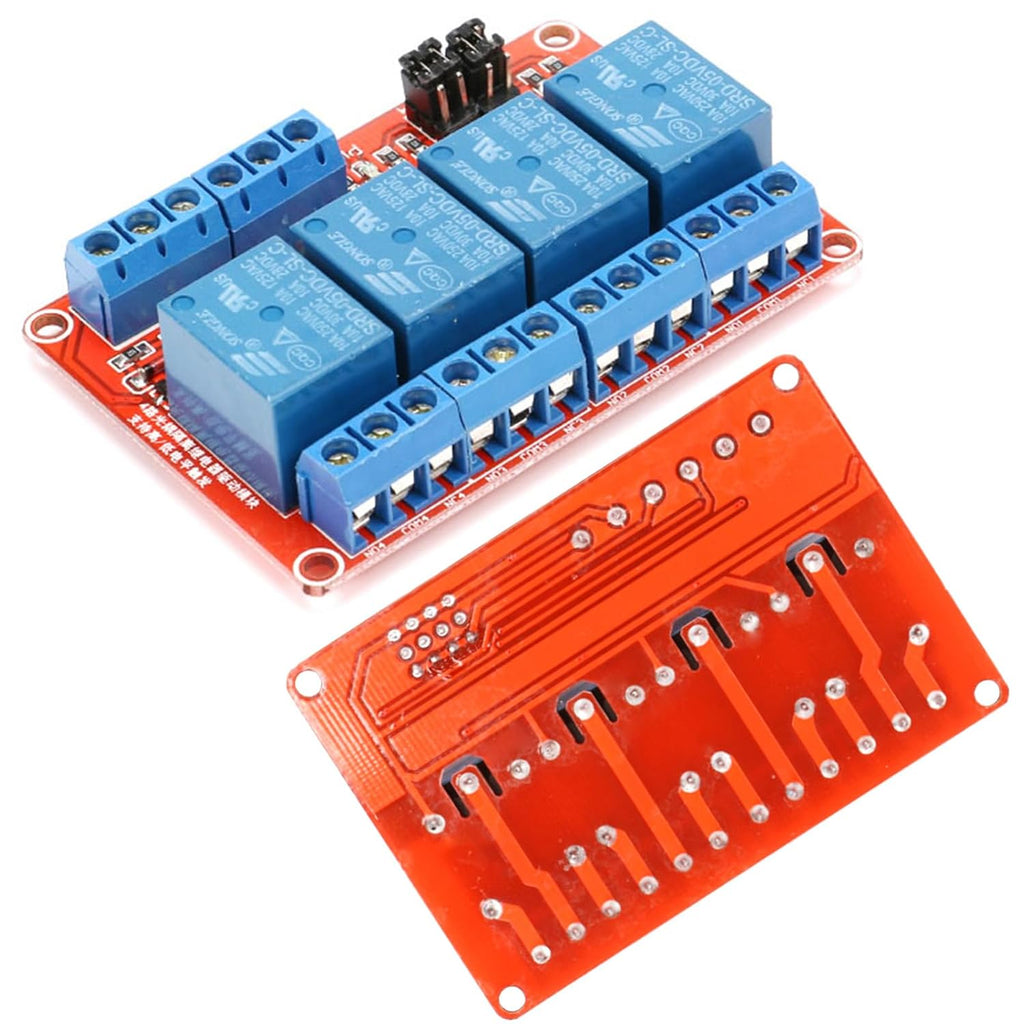 5V 4-Channel Relay Module with Optocoupler Isolation, Supports High and Low Level Trigger, Compatible with Arduino and Raspberry Pi for DIY Electronics Projects