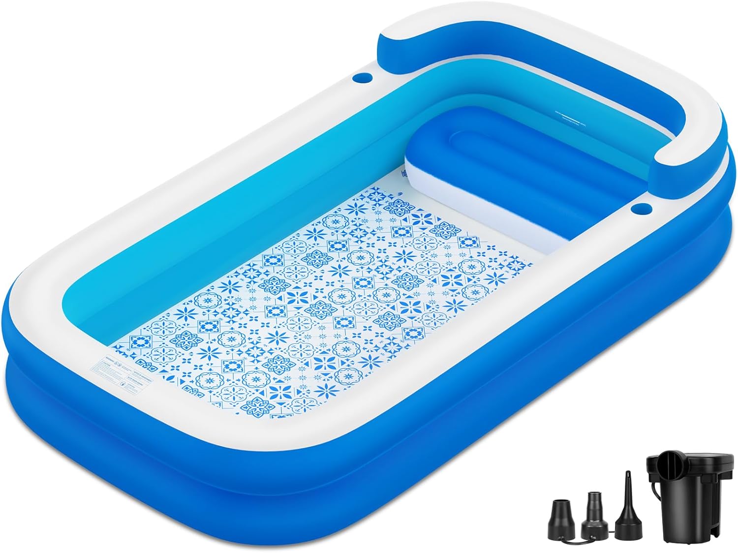 Extra Large Inflatable Pool for Adults 120"x85"x26" – Blow Up Pool with Seats & Backrest, Fits 10 Adults, Air Pump