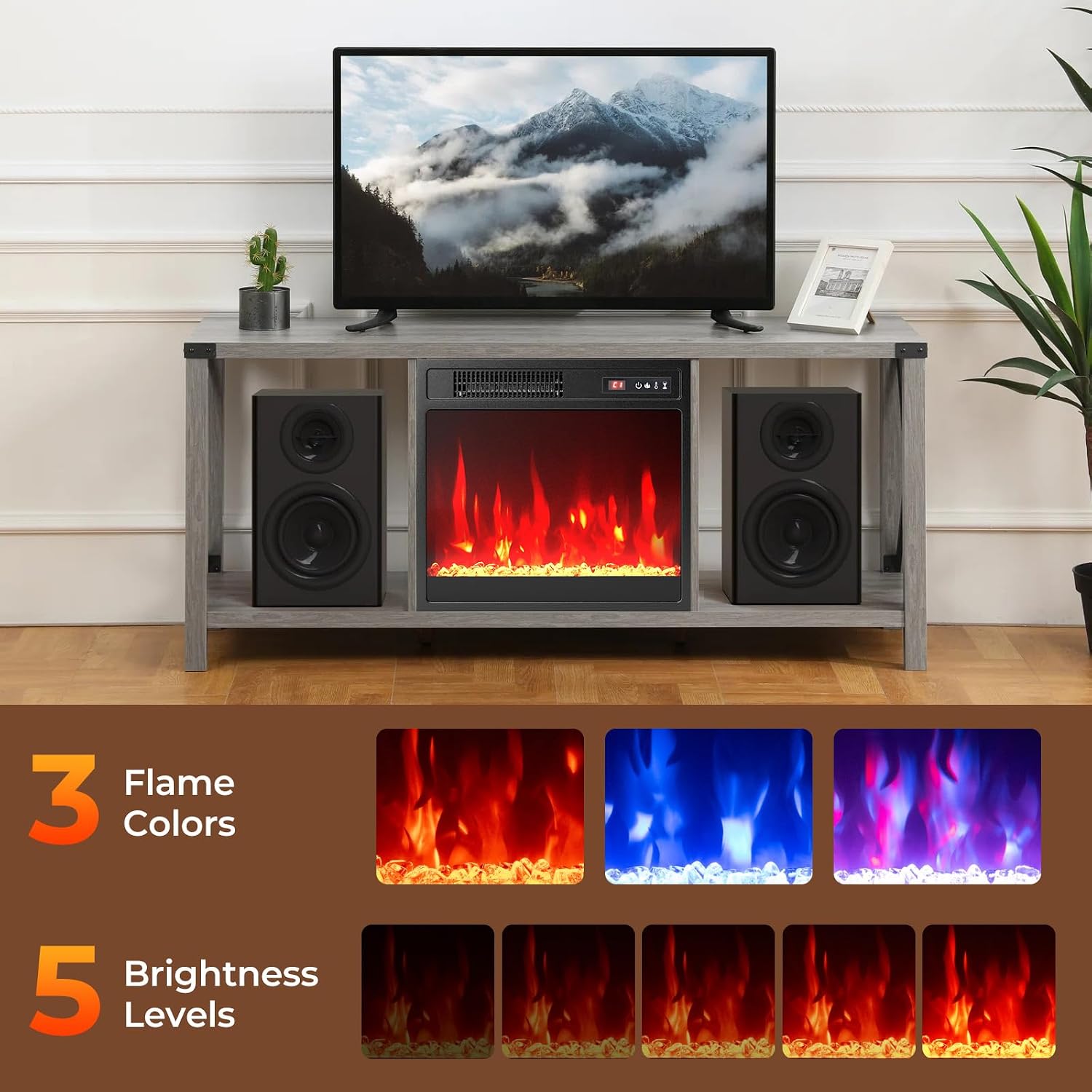 18 Inches Electric Fireplace Insert, 750W/1500W Fireplace Heater with Remote Control, Adjustable Flame Color &
