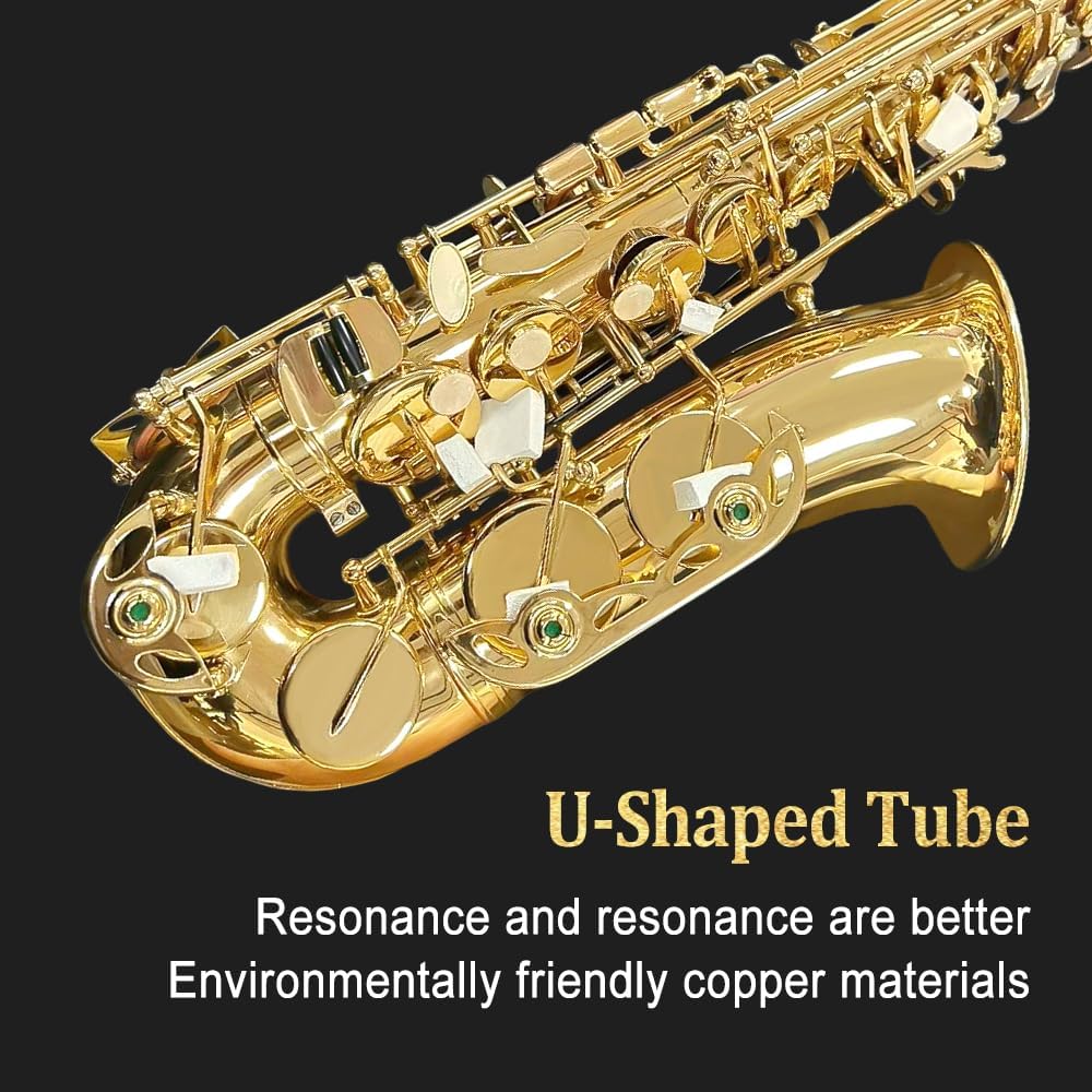 Beginner Alto Saxophone, E Flat - Complete Starter Kit with Case & 10 Reeds, for Adults & Students, Easy to Play for