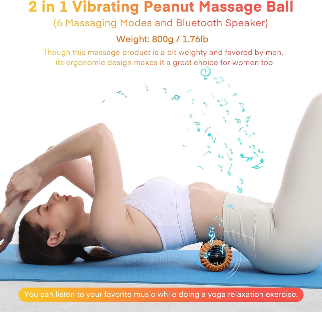 2 in 1 Vibrating Peanut Massage Ball with 6 Massaging Modes and Bluetooth Speaker, Rechargeable Vibrating Massage