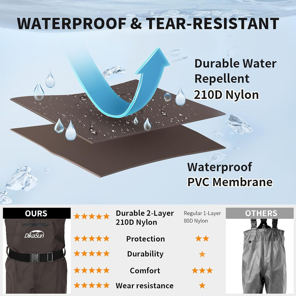 Fishing Waders for Men & Women, Waterproof 2-Ply Nylon/PVC Chest Wader with Boots for Outdoor Sizes 4-13 Bootfoot