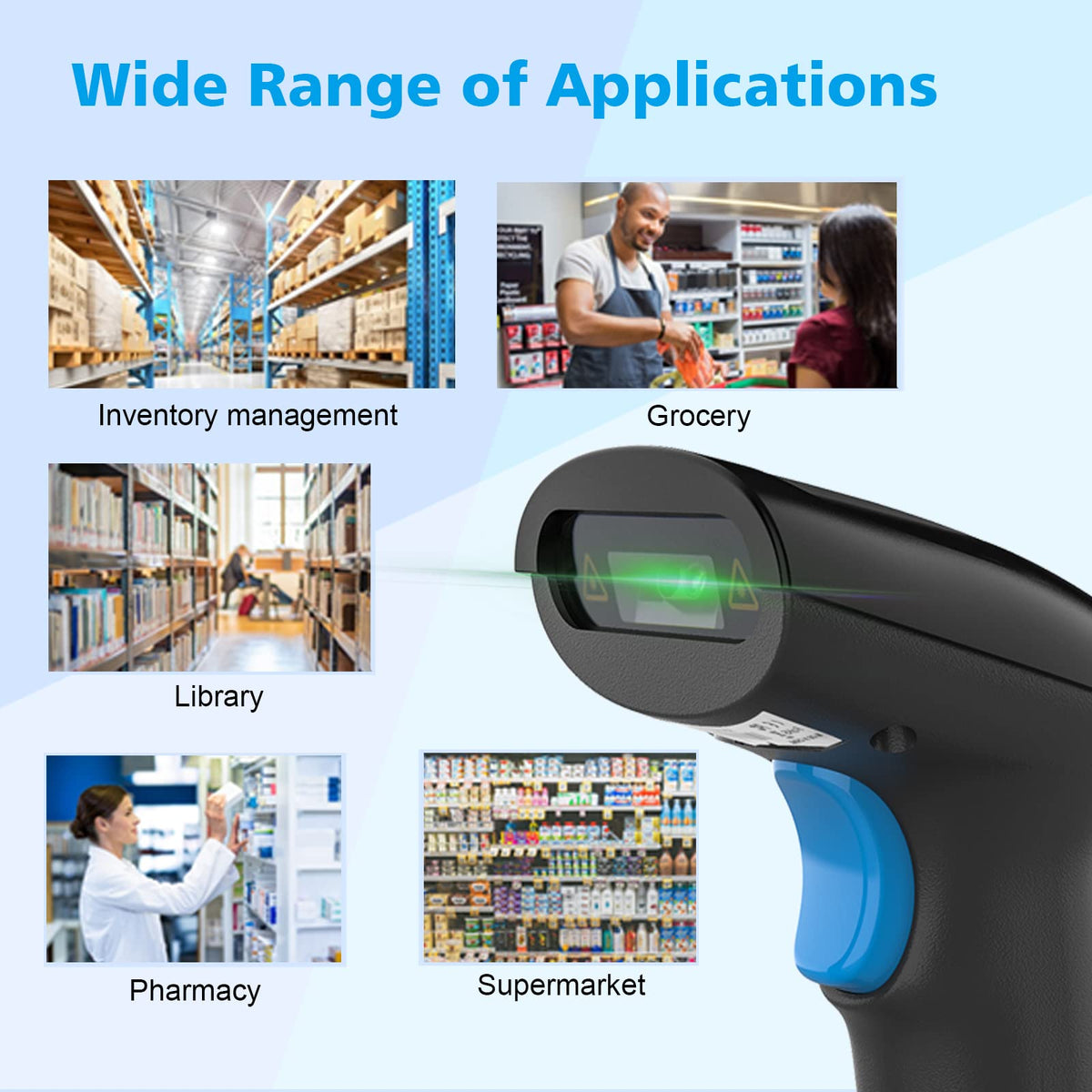 USB 2D QR Barcode Scanner Wired, Automatic Handheld Code Reader
