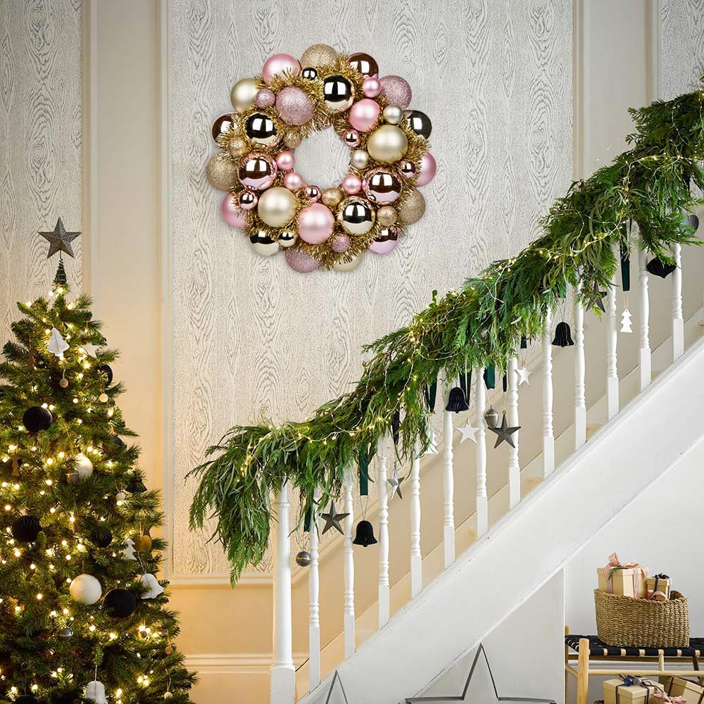 Christmas Ball Wreath 13" Xmas Wreaths Ornaments Glitter Thicken Shatterproof Garland Decoration for Door Wall Mantel