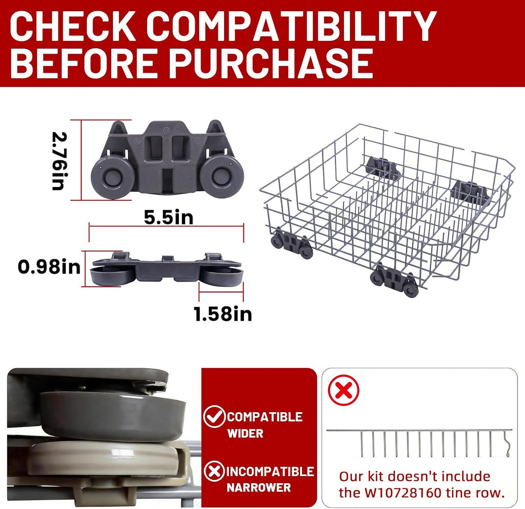 Cylrod Upgraded W10728159 Dishwasher Lower Rack with Wheels, 22"D by 20.5"W