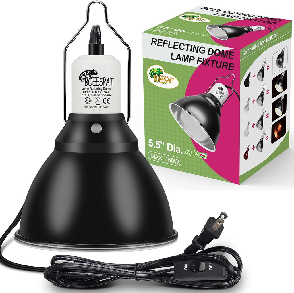 Reptile Lamp Bulb Fixture 5.5 Inch Deep Dome with Switch - Ideal for 60W/75W/100W/150W Heat Lamp Bulbs, Compatible