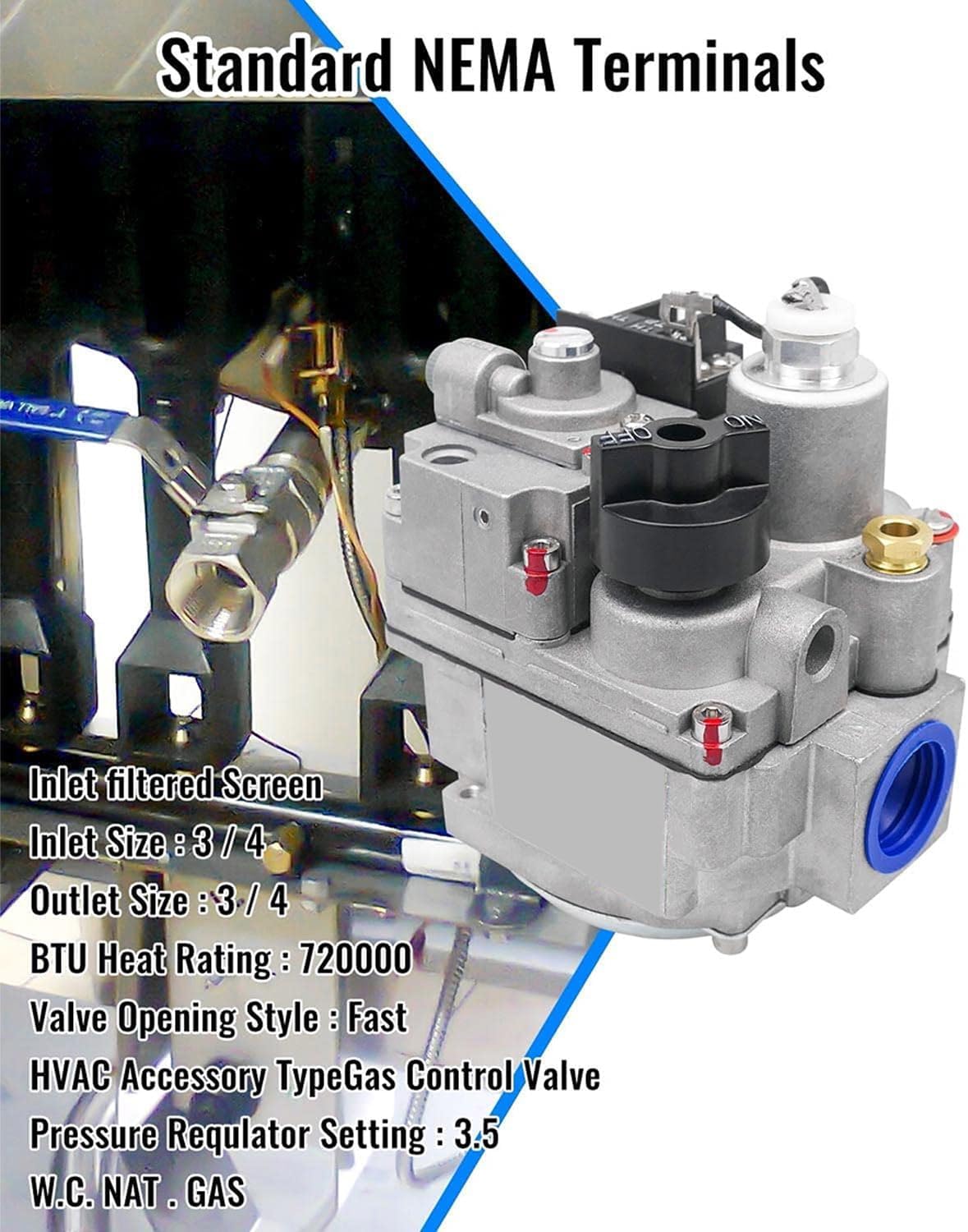 700-506 Gas Valve 720000 BTU Fit for Robertshaw 700 Series Furnace