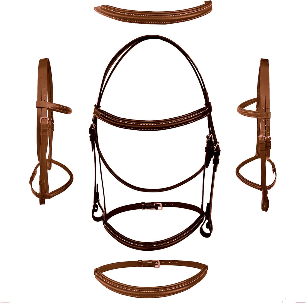 Padded Raised English Bridle, Premium Leather, Matching Laced Reins