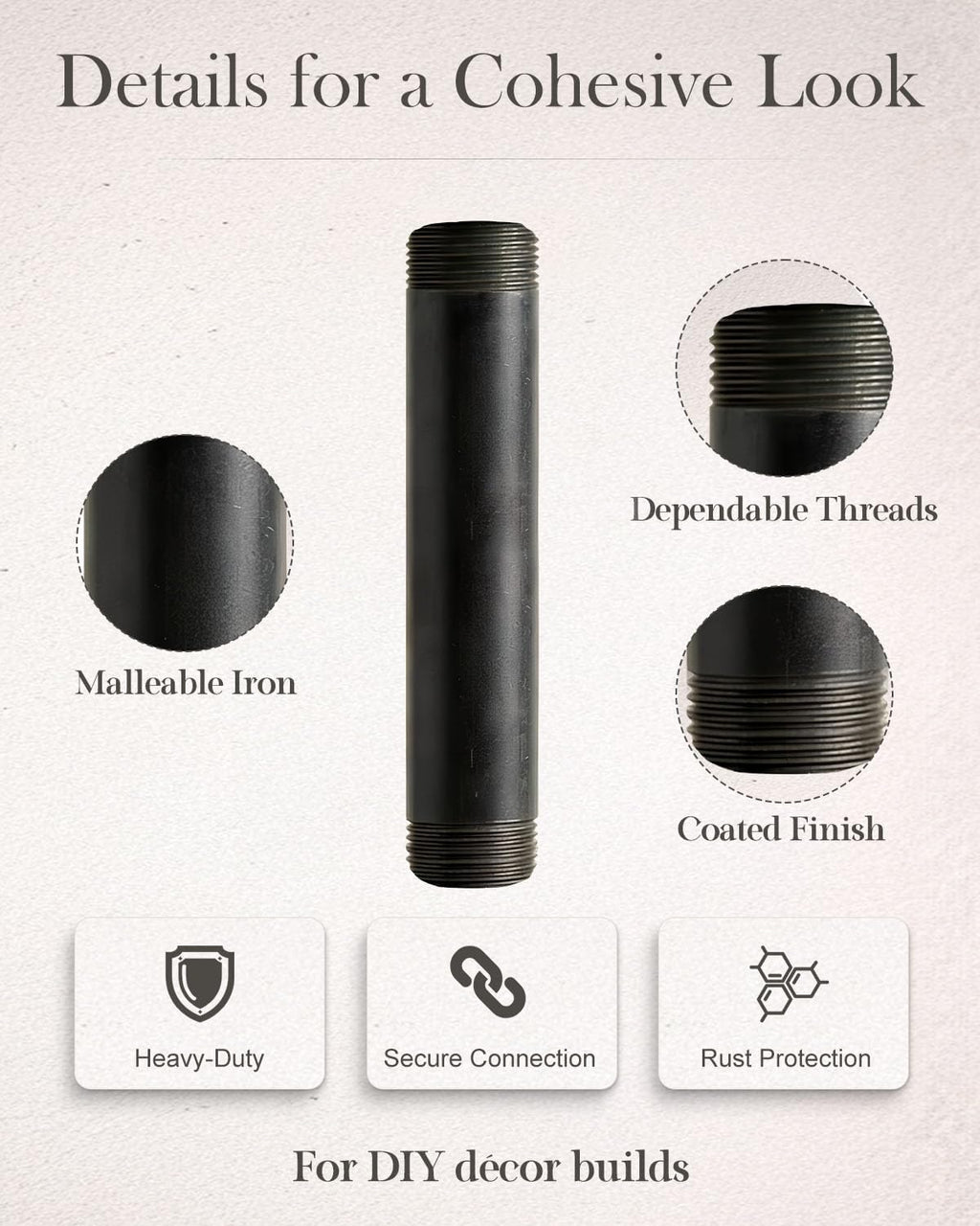 10 Pack 1/2 x 4 Inch Black Pipe Malleable Steel Nipples Fitting