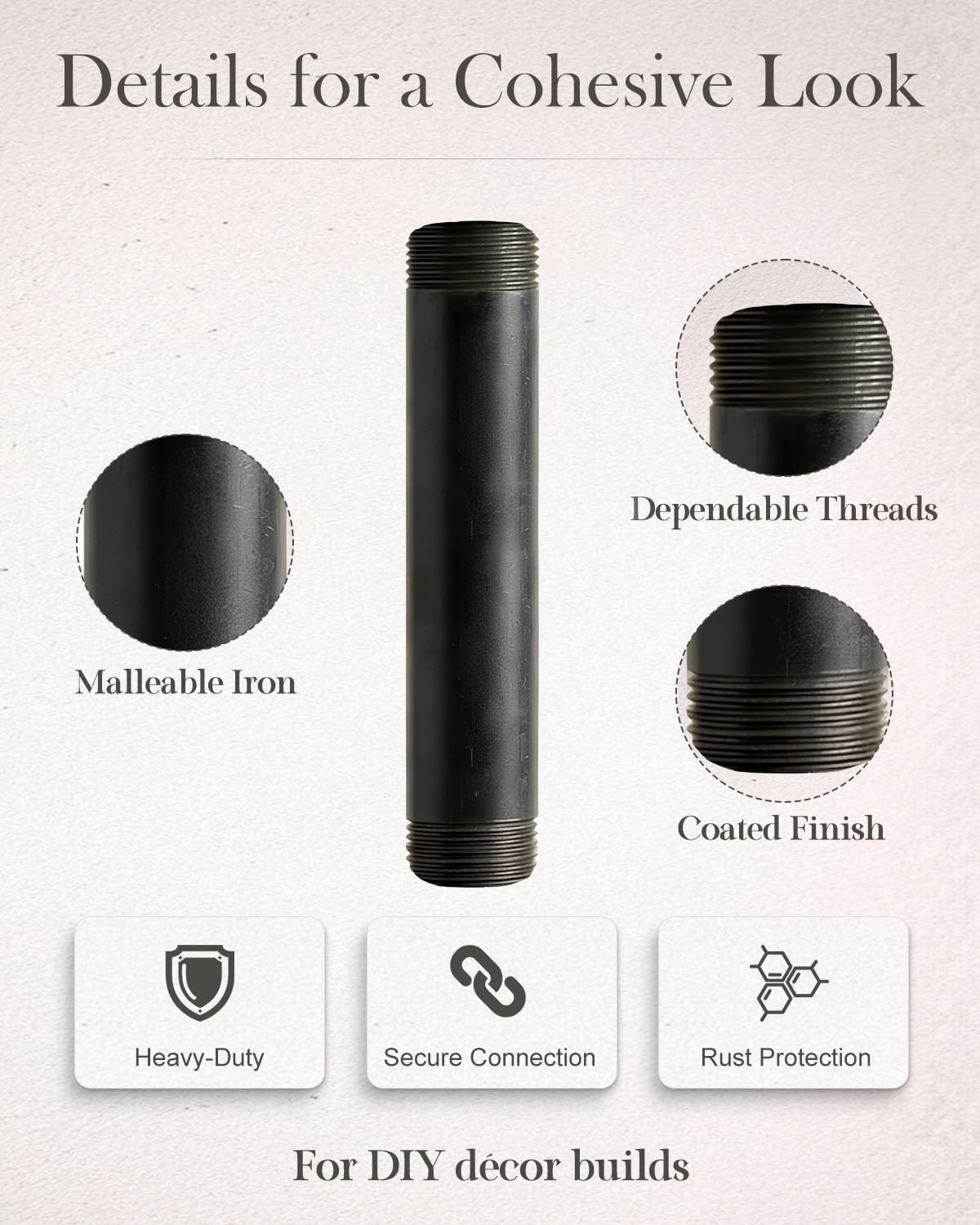 10 Pack 1/2 x 4 Inch Black Pipe Malleable Steel Nipples Fitting