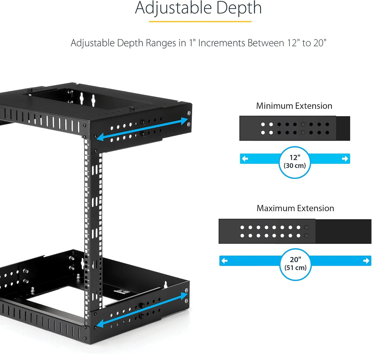 StarTech 12U 2-Post Wall Mount Open Frame Rack, 19in, 200lb (RK12WALLOA)