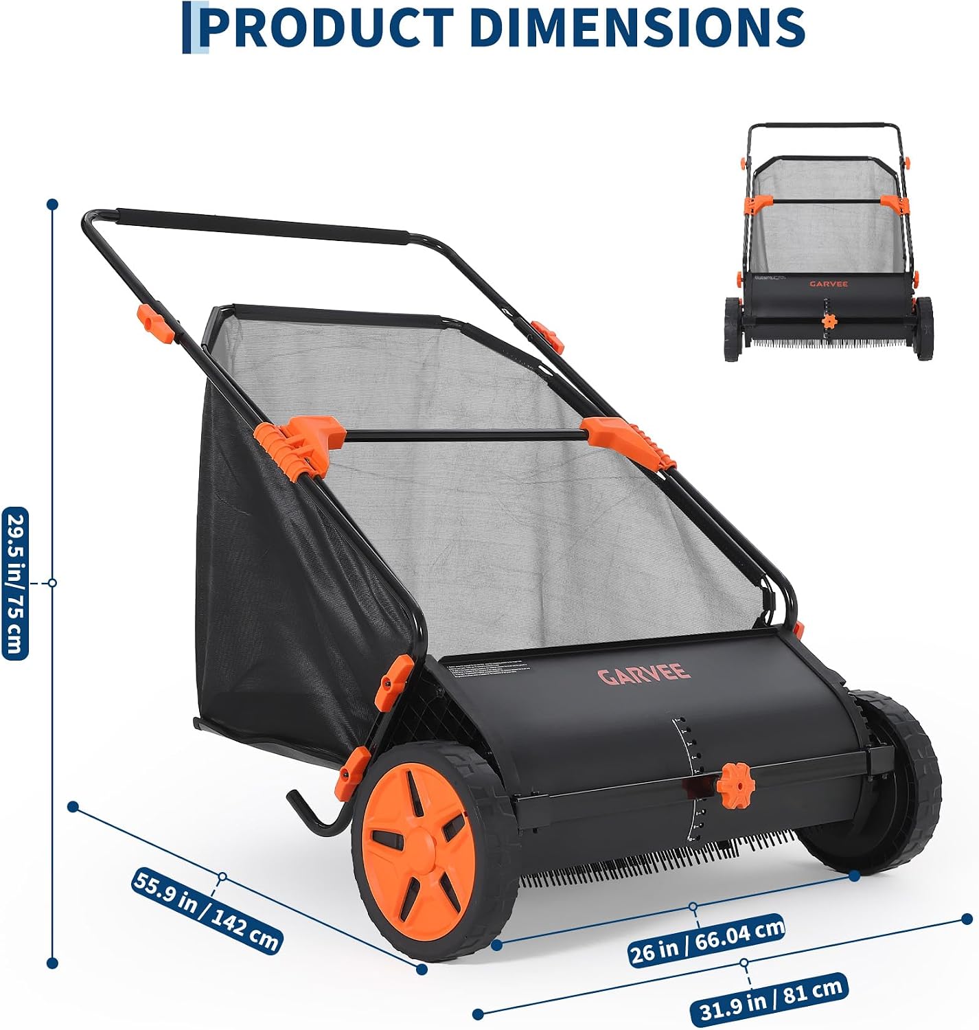 26 Inch Push Lawn Sweeper with Large 7 cu ft Collection Bag, Heavy Duty