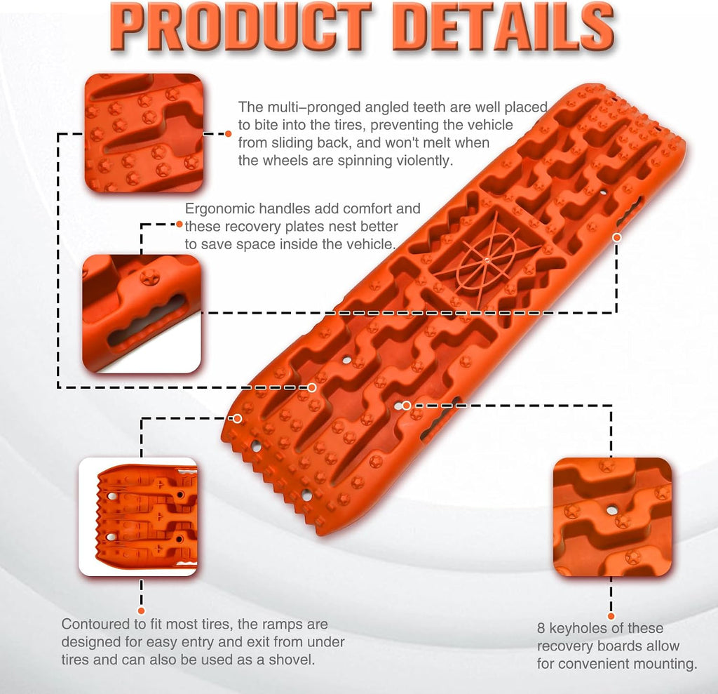 Off-Road Traction Boards with Jack Base,Pair Recovery Tracks Tire Traction Mats for 4WD Mud,Sand,Snow,Rock Tracks.