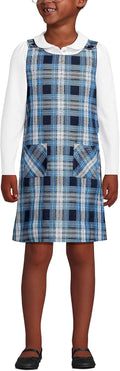 Girls Plaid Button Shoulder Patch Pocket Jumper 3 Clear Blue Plaid