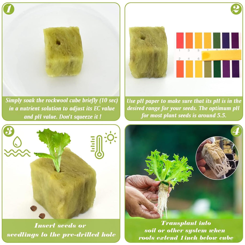 1 Inch Rockwool Cubes for Hydroponics, 100 Plugs Seed Starter Cube | High Germination Rate for Vegetables & Herbs