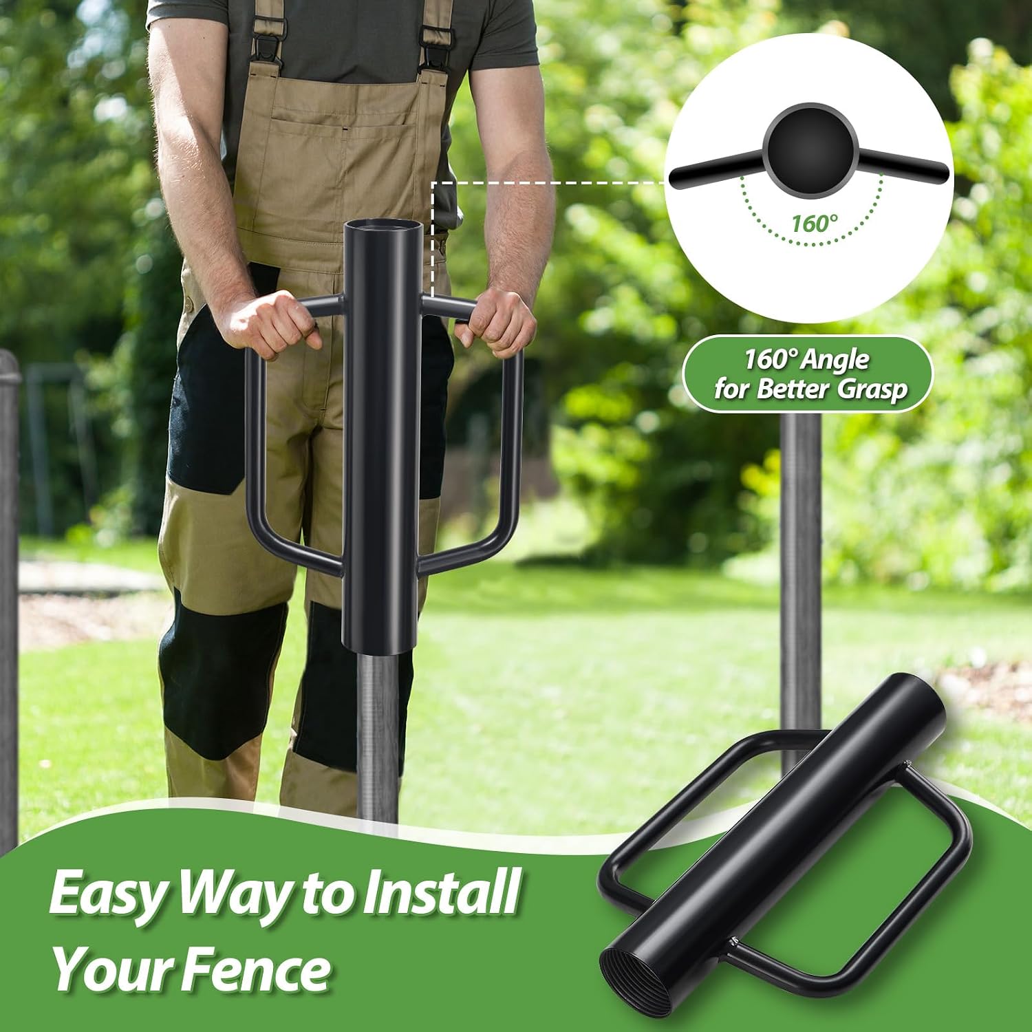 T Post Driver 12 LB, Fence Post Driver with Handles, Heavy Duty Metal Post Pounder for Wooden Posts U-Channels, 17