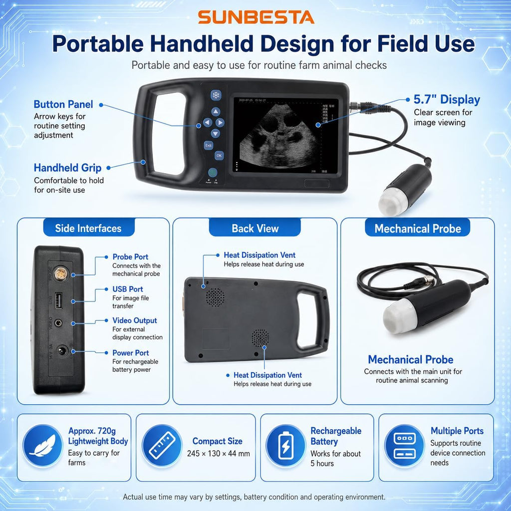 S-M6 Portable Veterinary Ultrasound Scanner with Heated 3.5MHz Sector Probe
