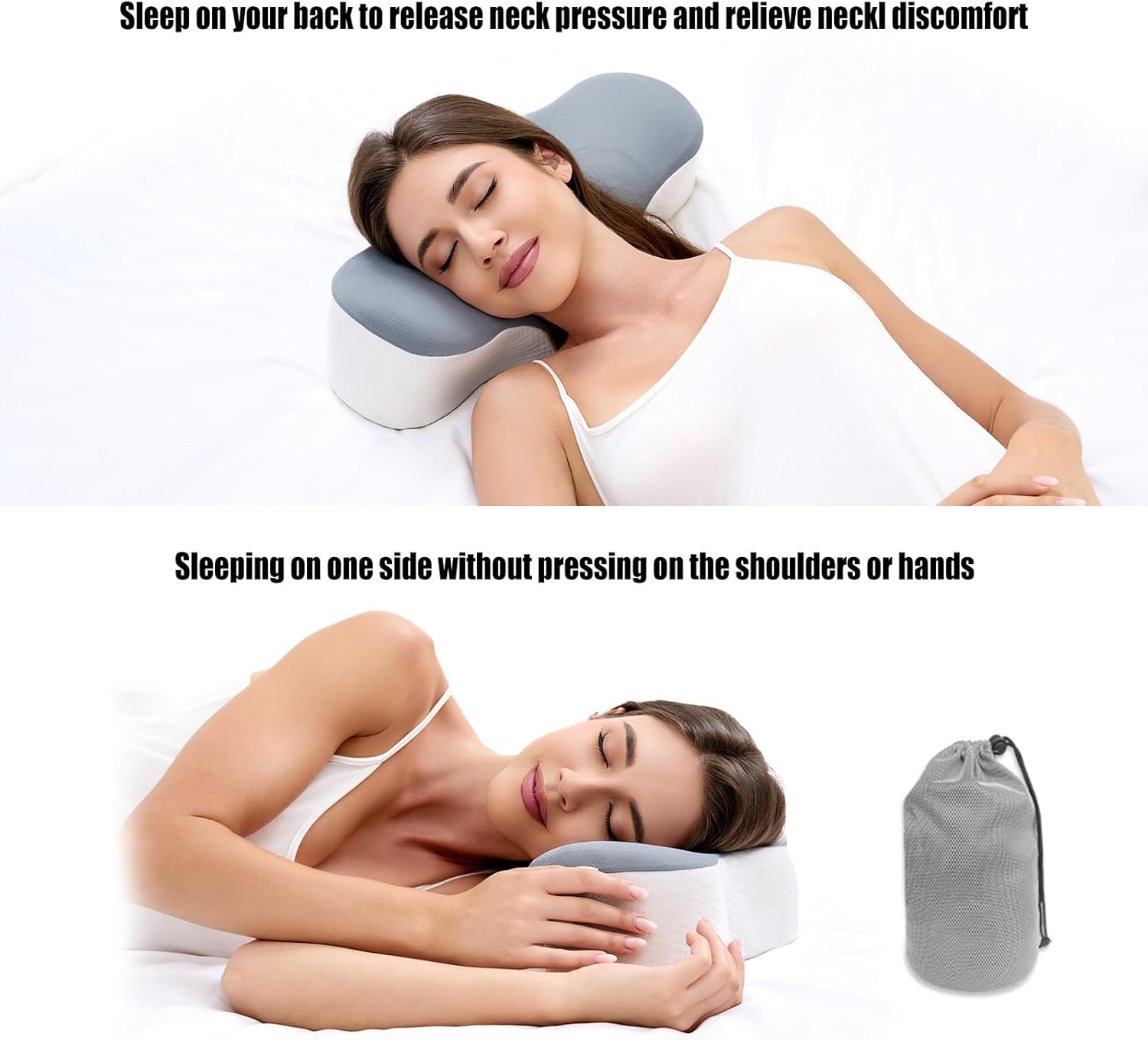 Travel Cervical Pillow for Bed Sleeping, Small Memory Foam Neck Pillow with Cooling Washable Cover, Compact Ergonomic