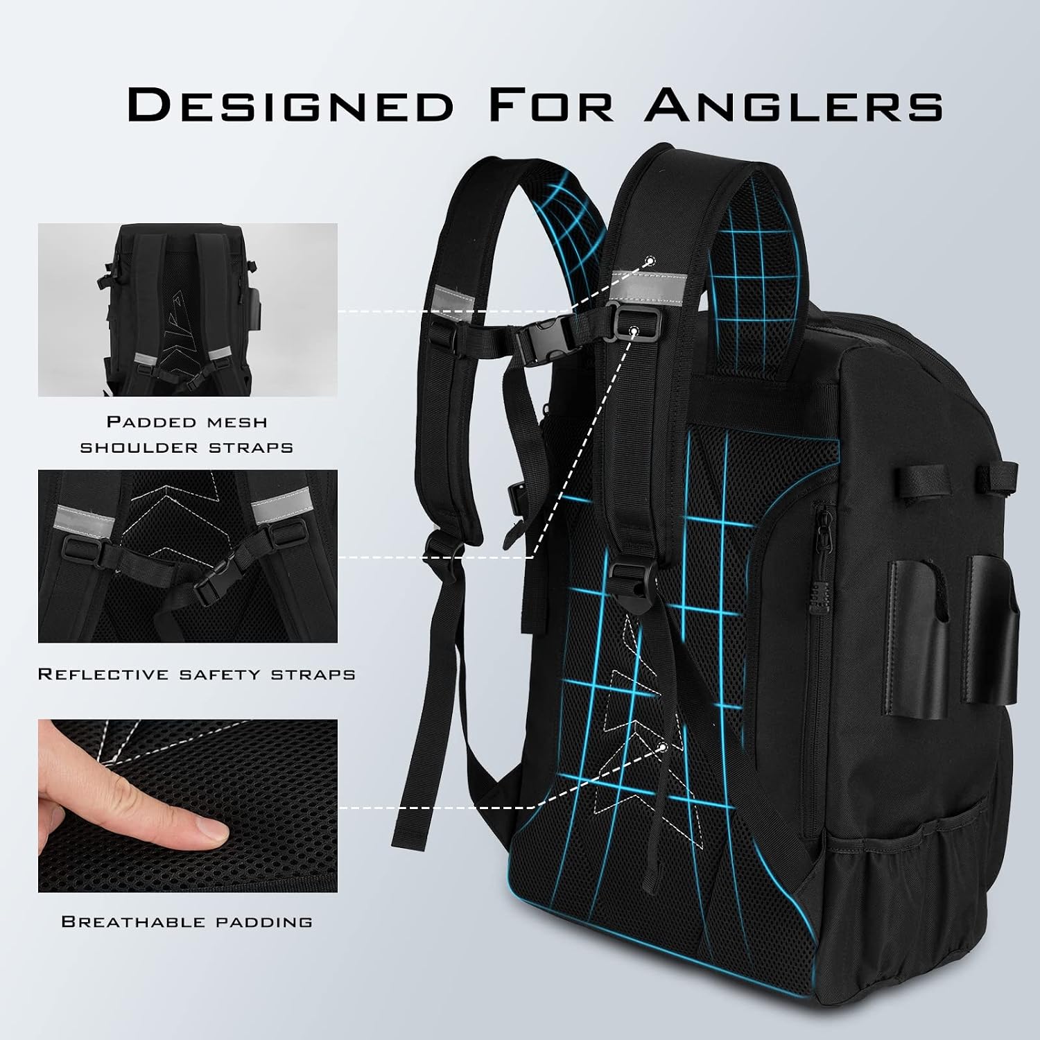 KarryAll Fishing Backpack with Rod Holder 4 Tackle Boxes, 40/26L | Tackle Bag Storage Fishing Gear and Equipment