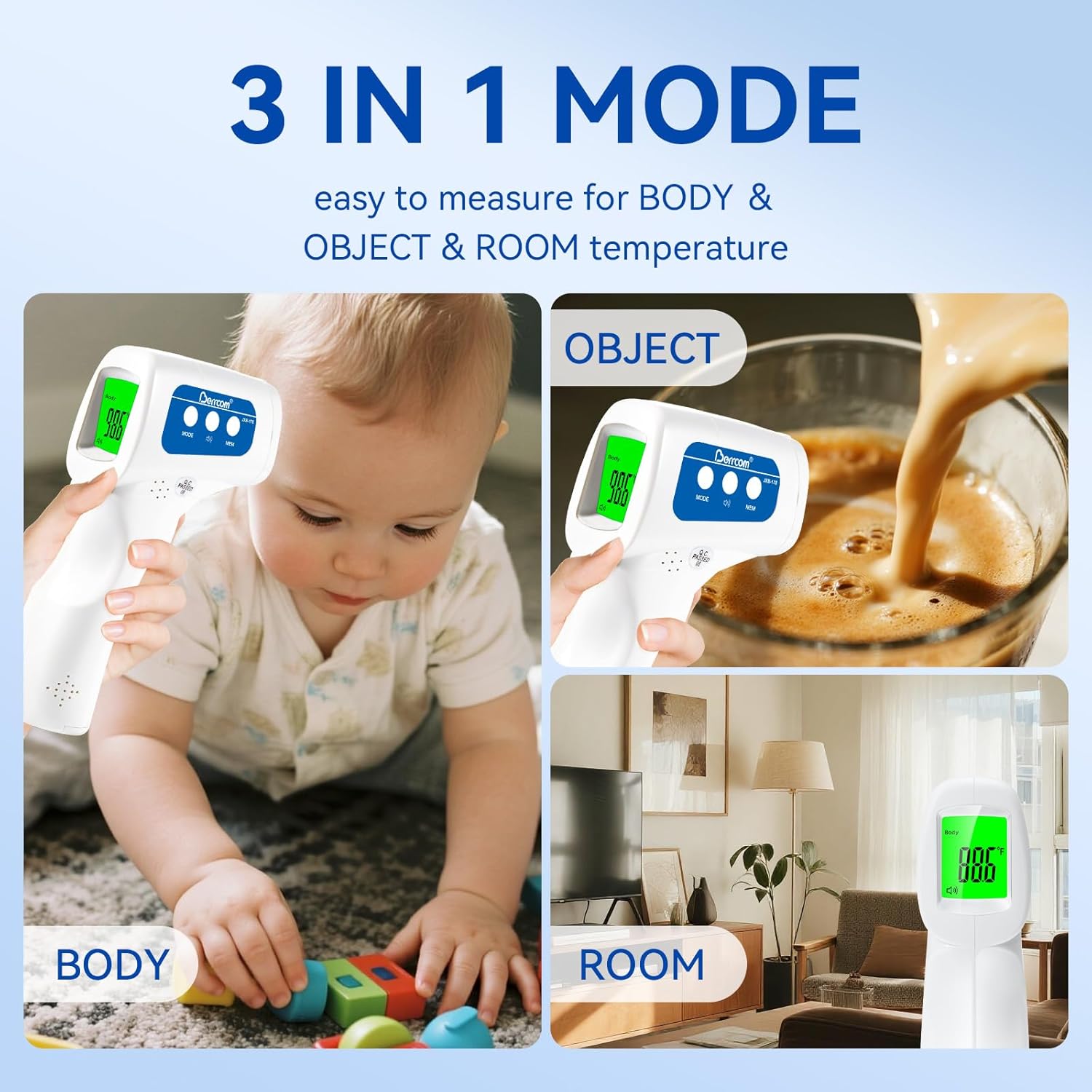 Thermometer, 3 in 1 Contactless Infrared Fever Check Thermometer for Forehead, Ideal for Baby, Infant, Kids, and
