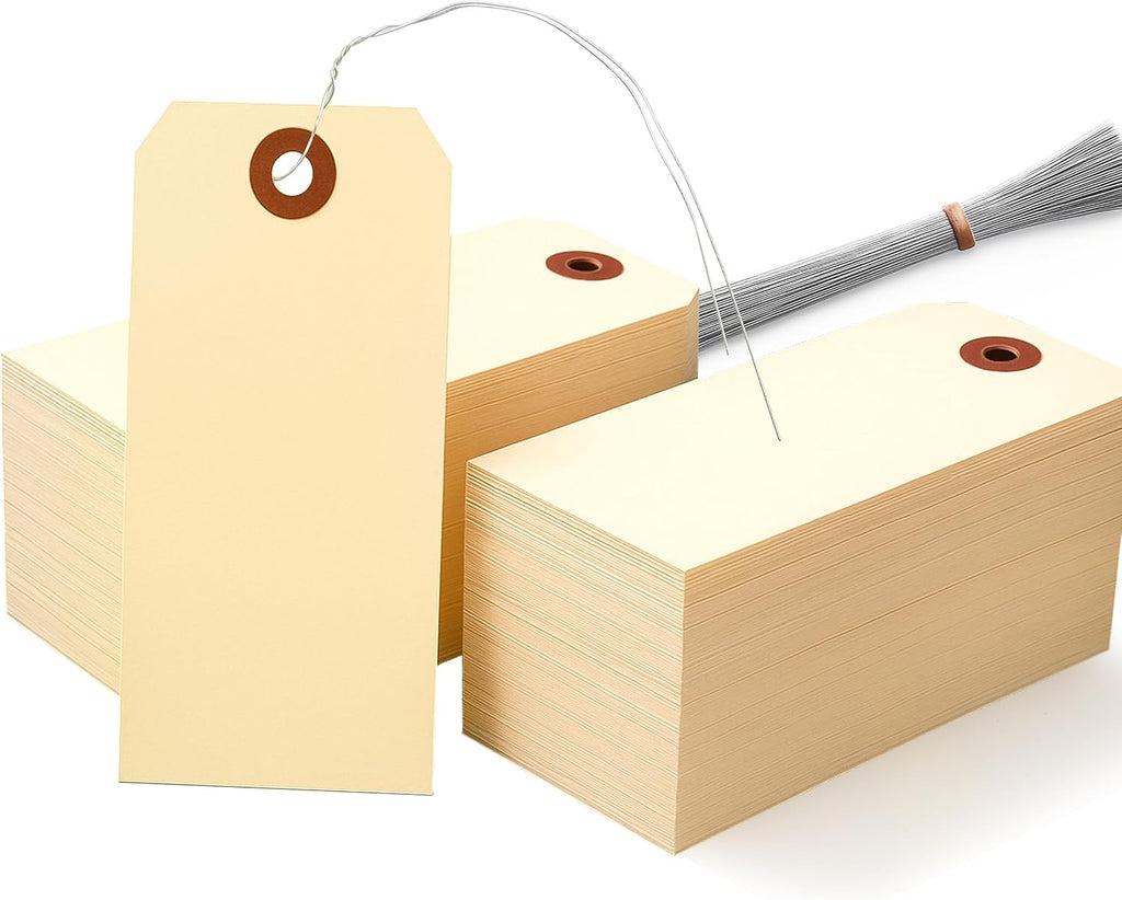 Brown Shipping Tags with Wire, 500 Pcs, 4.72x2.36 Inches
