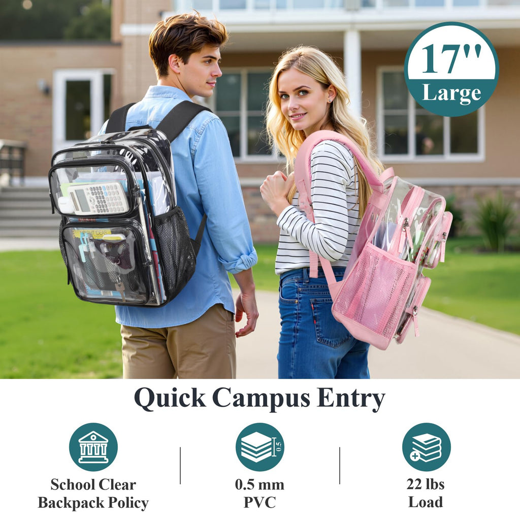 Clear Backpack for School - 17 Inch Geometric Pattern Bookbag, Blue