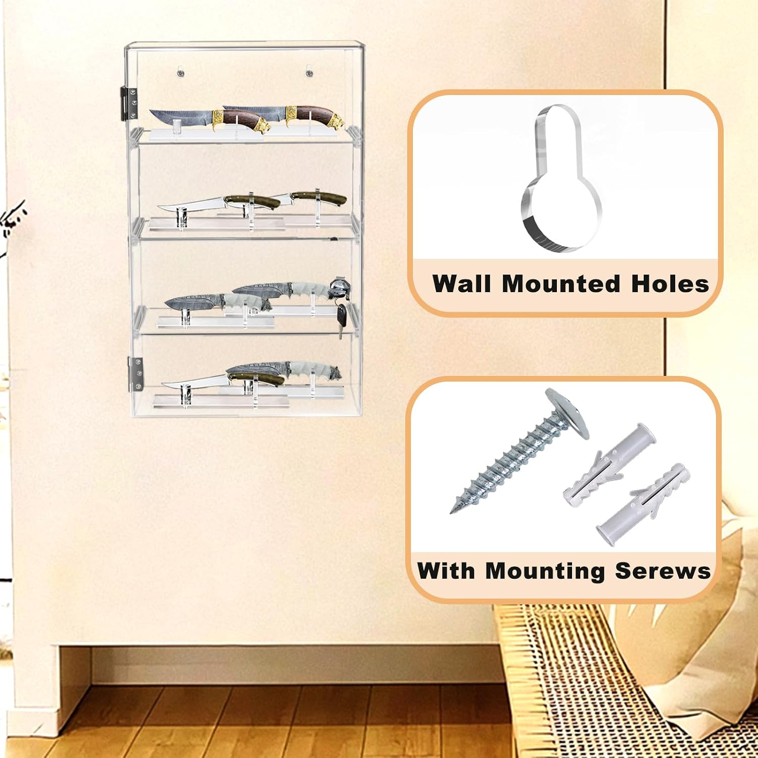 Acrylic Display Case with Lock Key 4 Tier Clear Display Case Locking Cabinet for Collectibles Figure Knife Rock